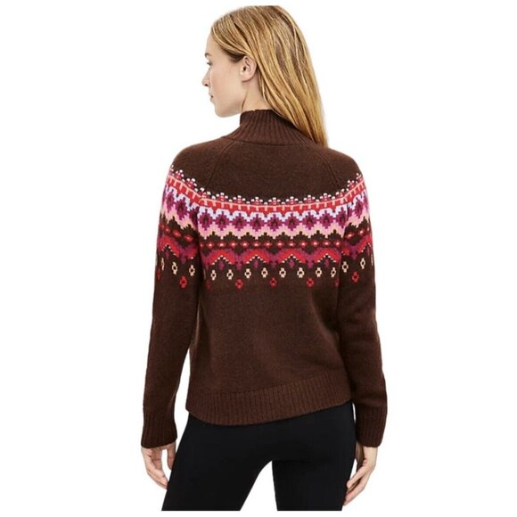NWT Lou & Grey Fair Isle Pullover Mock Neck Sweater Brown Womens Size Small S - Picture 3 of 13